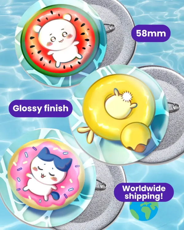 Chiikawa Pool Party Badges