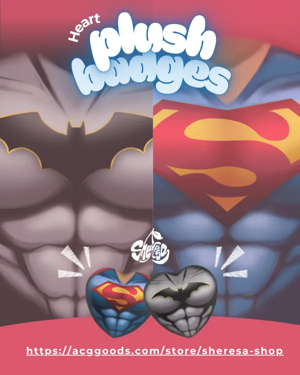 Batman & Superman Heart Shape Plush Badge