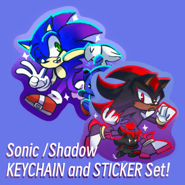 Sonic and Shadow KEYCHAIN and STICKER set!