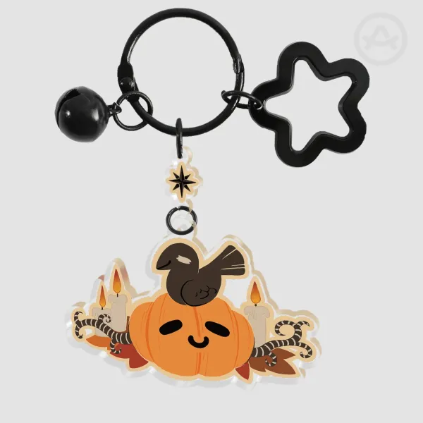 Crow Resting on Pumpkin keychain