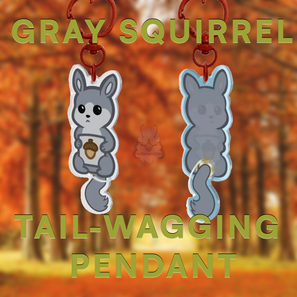 Fall Collection - Grey Squirrel with Mug Tail-Wagging Pendant