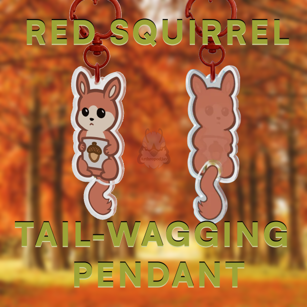 Fall Collection - Red Squirrel with Mug Tail-wagging Pendant