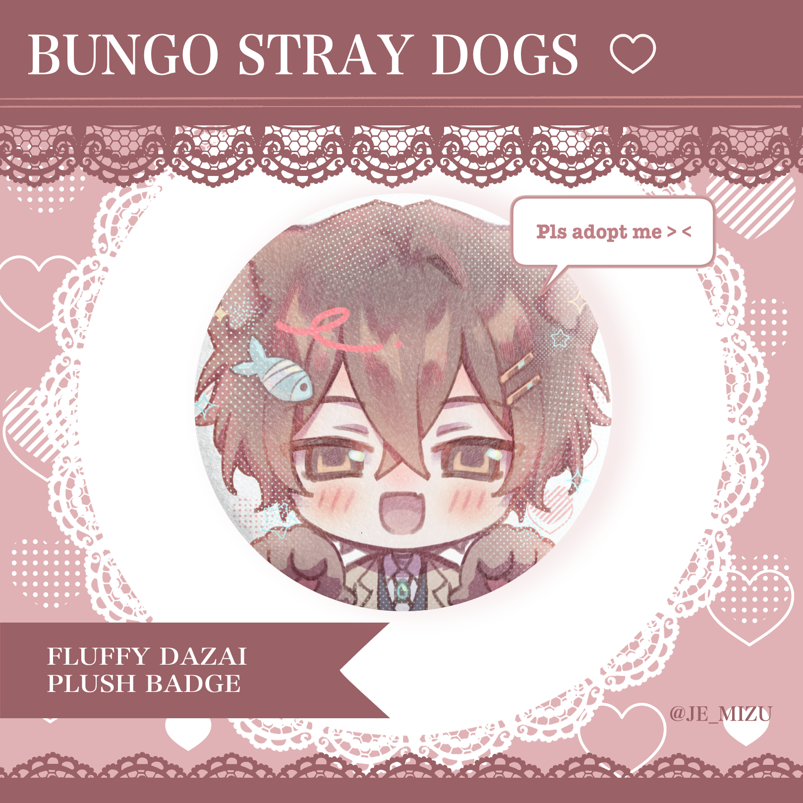 Kitty Dazai Osamu Plush Badge