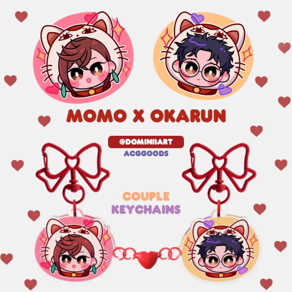 Momo x Okarun - Dandadan chibis Acrylic Magnet Keychains