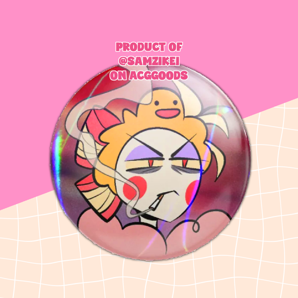 Smokin Tired Lucifer Holo Button Pin
