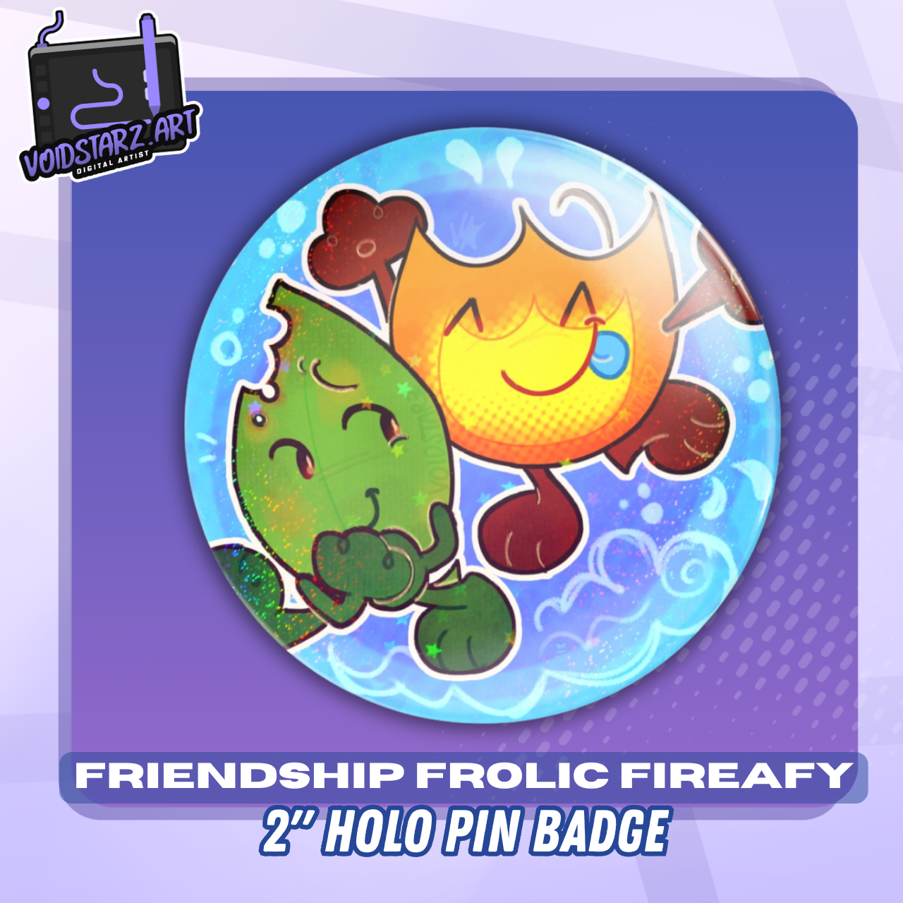 Friendship Frolic | Firey & Leafy (BFDI) Holo Pin Badge