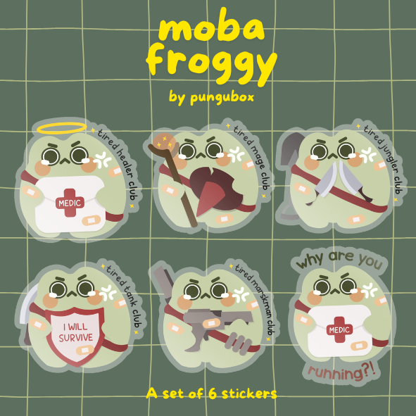MOBA Froggy - Tired Gamer Club (Clear PET Vinyl Die Cut Stickers)