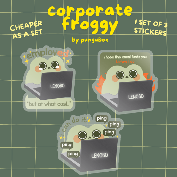 Corporate Froggy PET Vinyl Die Cut Stickers Set