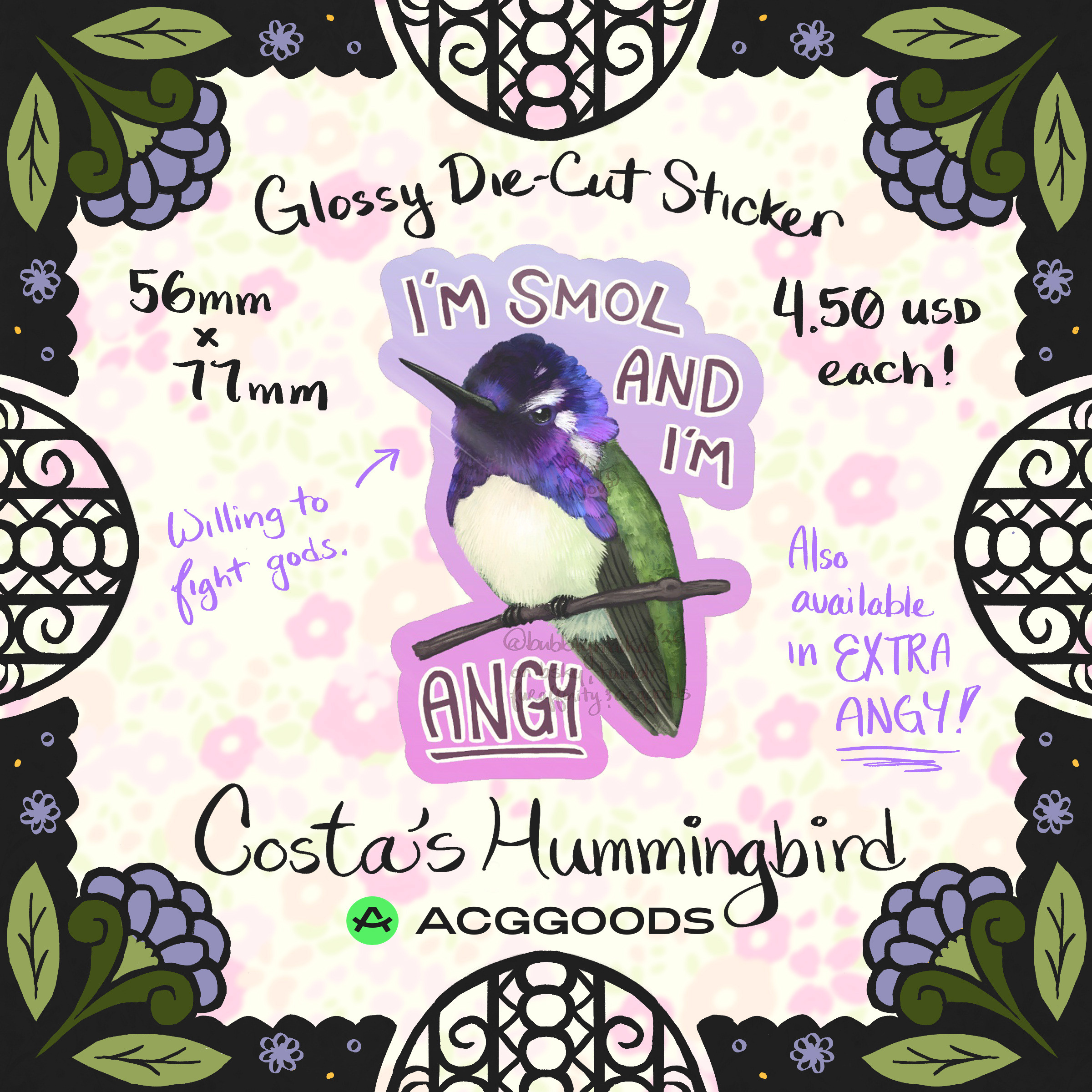 Costa's Hummingbird - SMOL AND ANGY Sticker