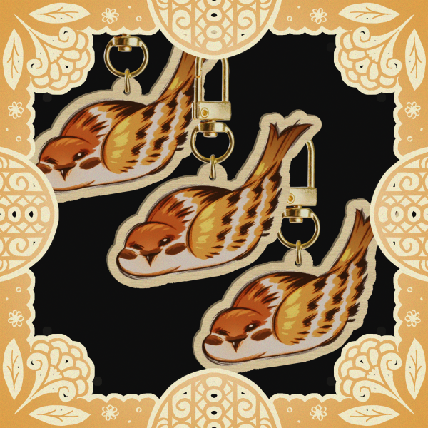 Eurasian Tree Sparrow - Wood Keychains