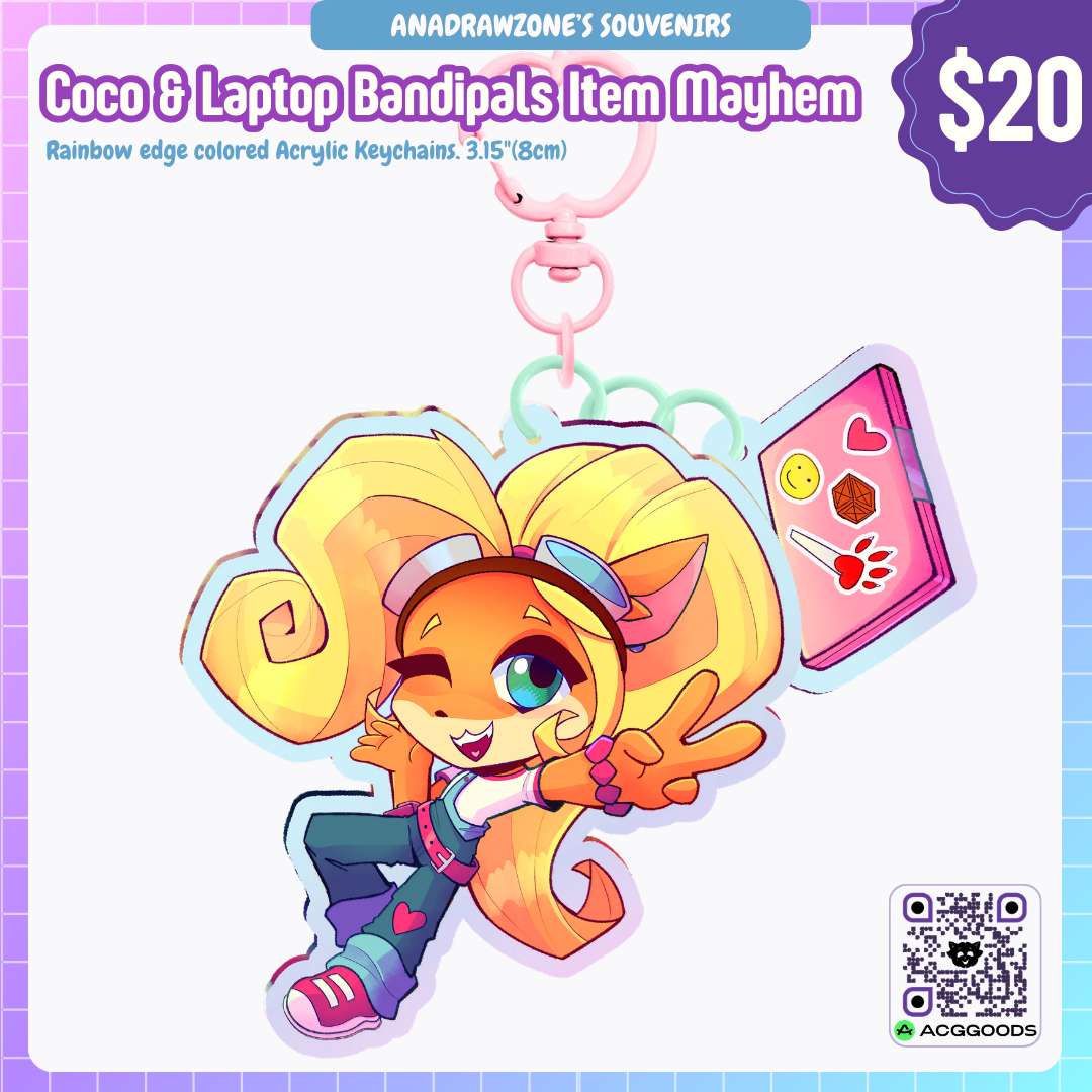 Coco & Laptop | Bandipals Item Mayhem | Acrylic 2-Piece Keychains