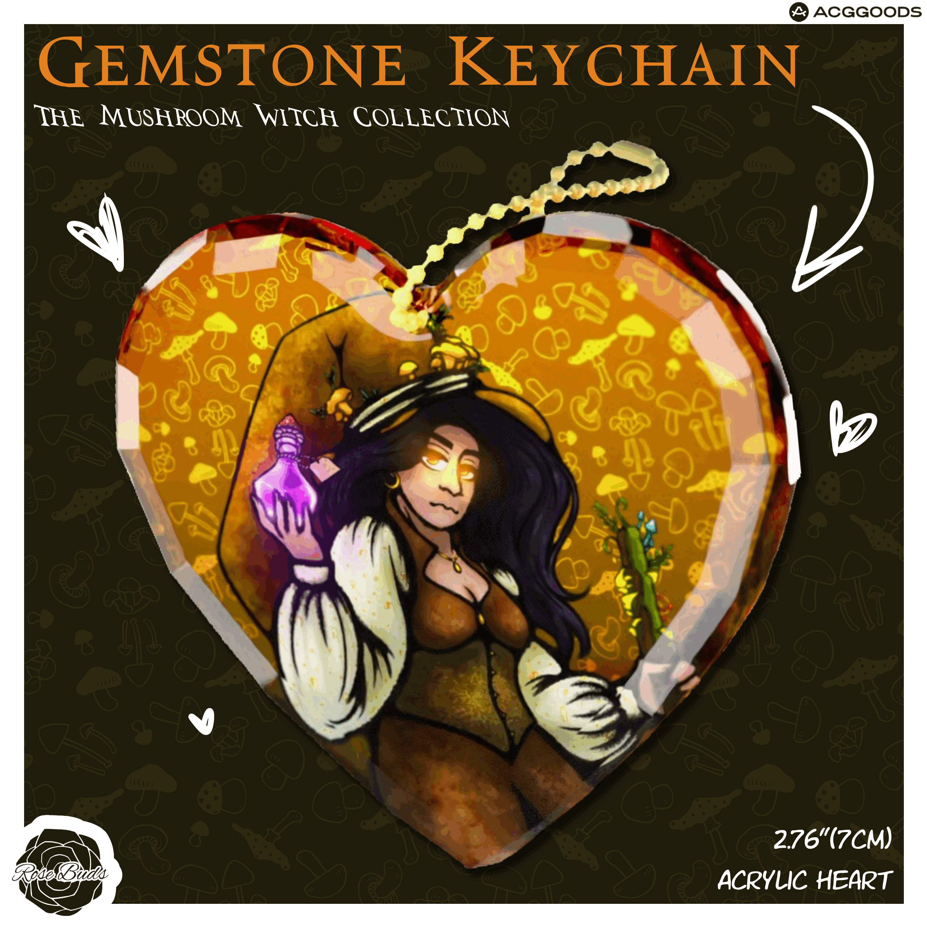 The Mushroom Witch: Gemstone Keychain