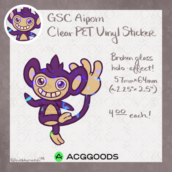 Aipom - Holo PET Vinyl Die Cut Sticker