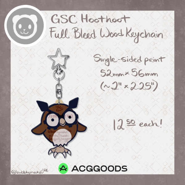 Hoothoot - Full Bleed Wood Keychain