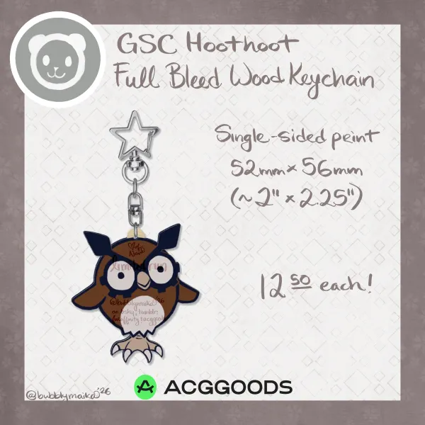 Hoothoot - Full Bleed Wood Keychain