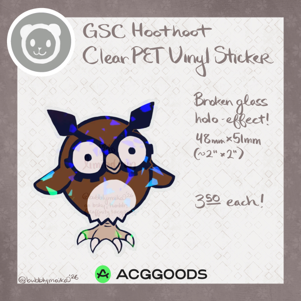 Hoothoot - Holo PET Vinyl Die Cut Sticker