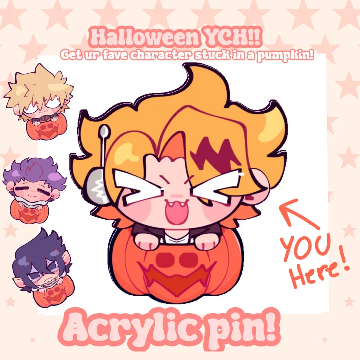 Halloween YCH in pumpkin!! Acrylic pin