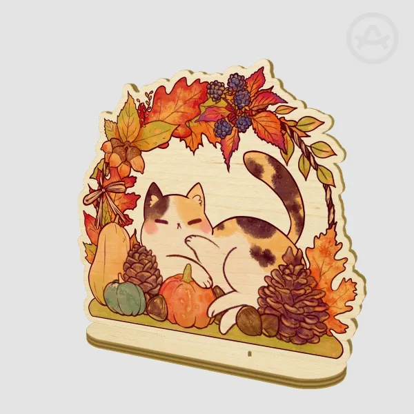 Fall Calico Cat Wood Standee