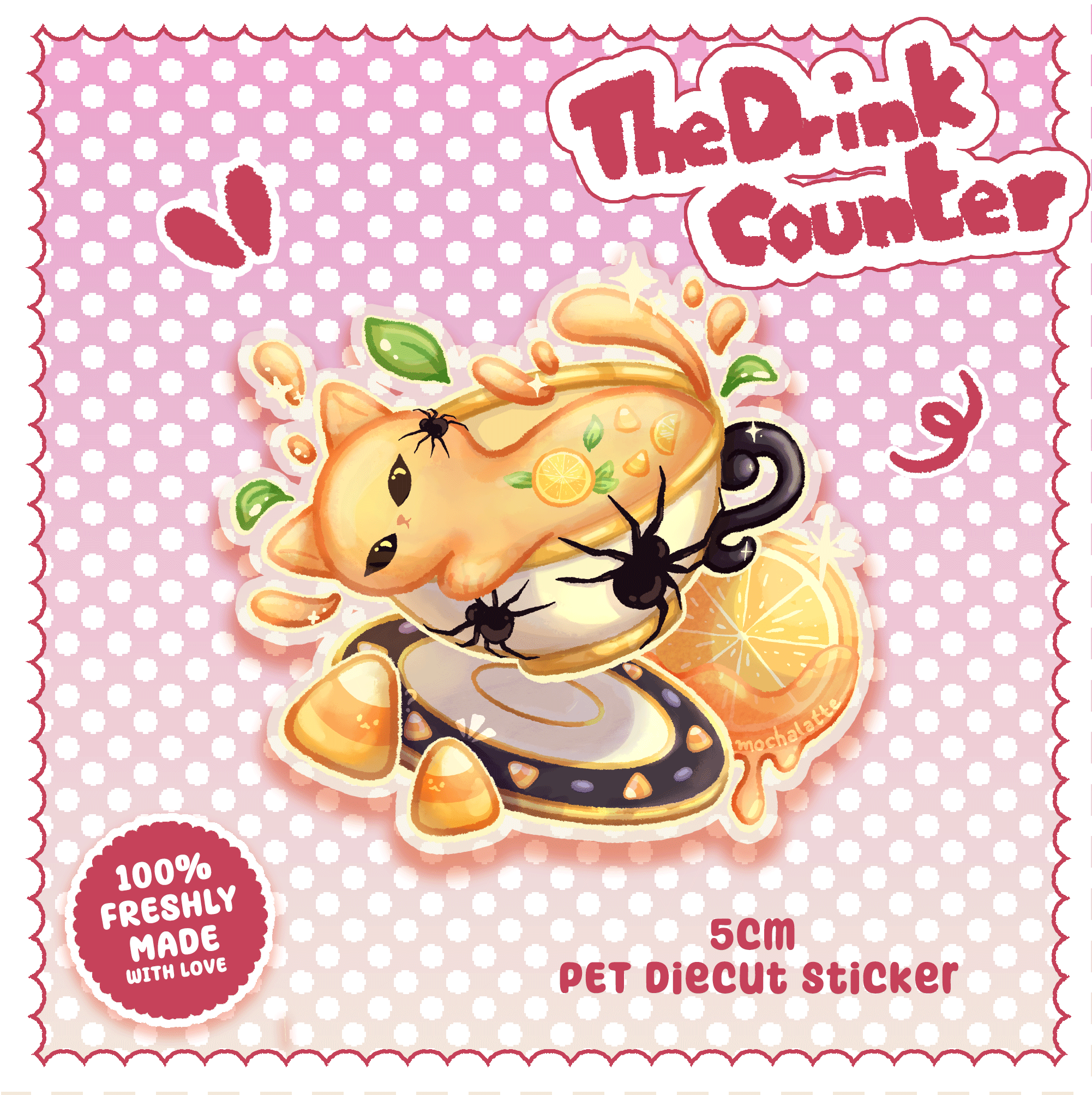 Meow Citrus Tea Clear PET Vinyl Die Cut Stickers