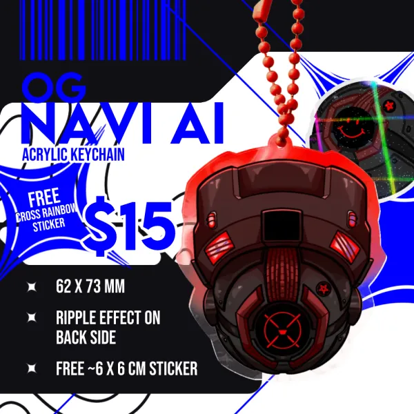 Navi AI (OG) Ripple Keychain + Cross Rainbow Sticker Bundle [Pressure]