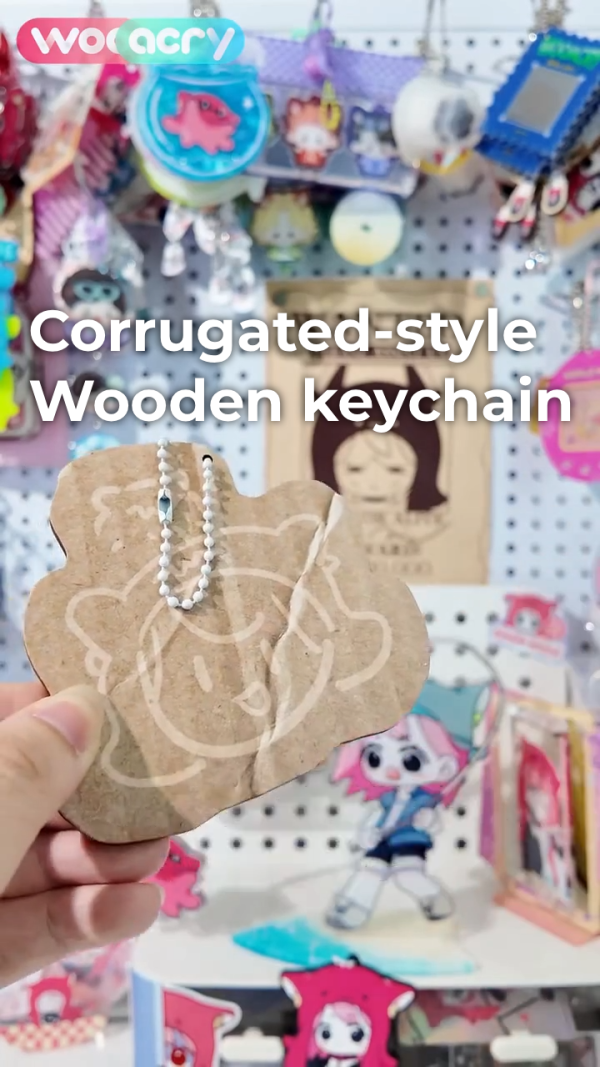 sketch art。corrugated-style wooden keychain