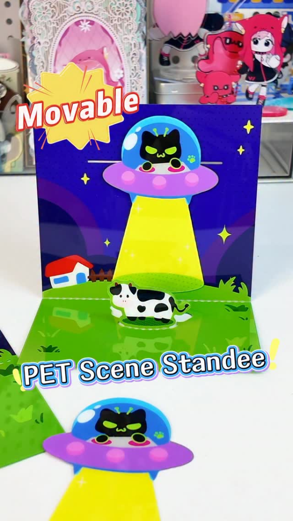 Movable scene standee with Custom PET Plastic Chips