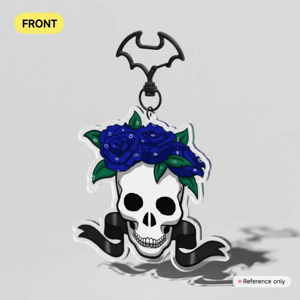 Skull with Blue Flowers Keychains