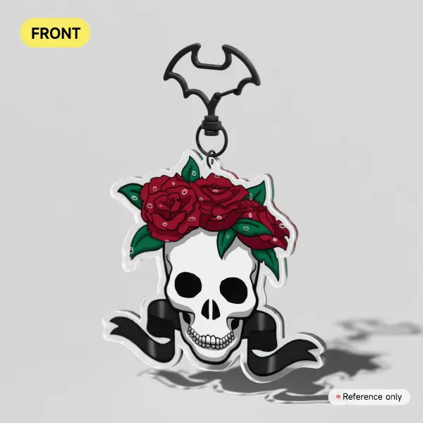 Skull with Red Flowers Keychains