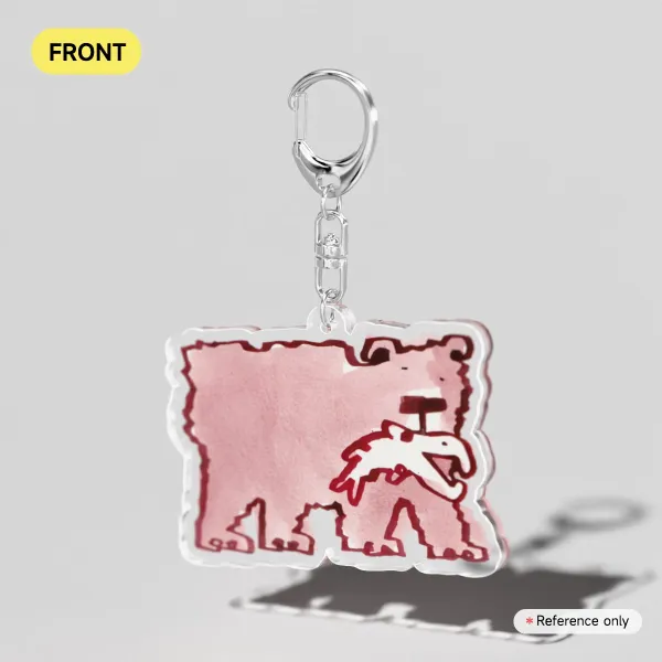 Red Bear w/ Fish Acrylic Keychain