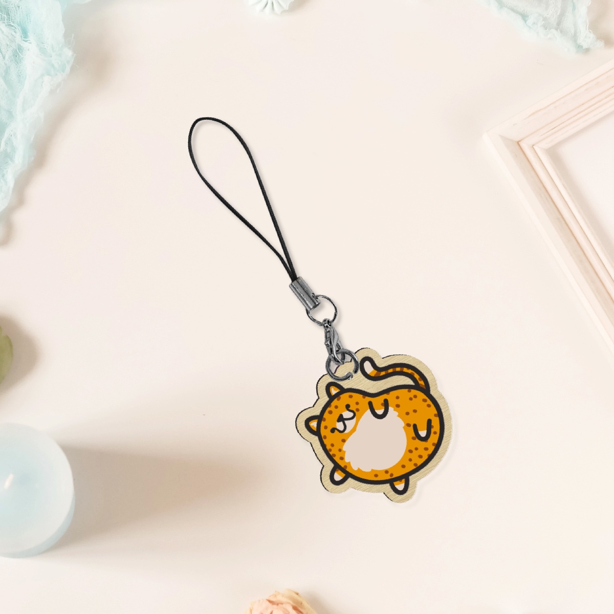 cheetah wood keychain