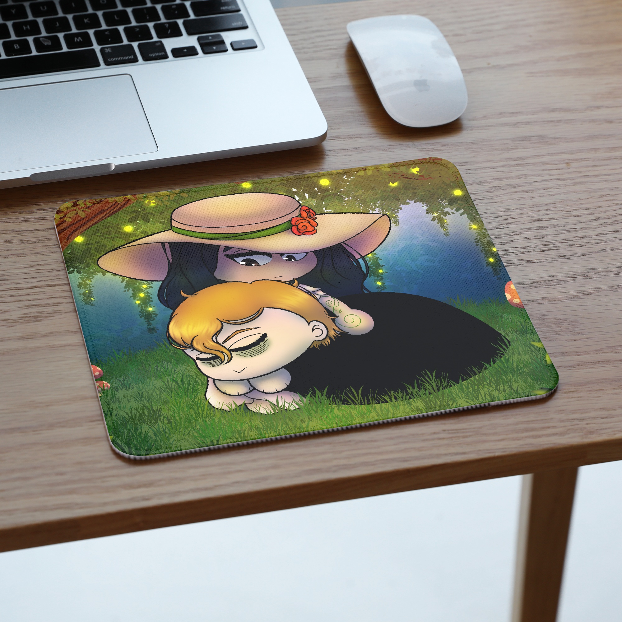 Rosine and Corvin Resting in the Fae Forest Square Mouse Pad