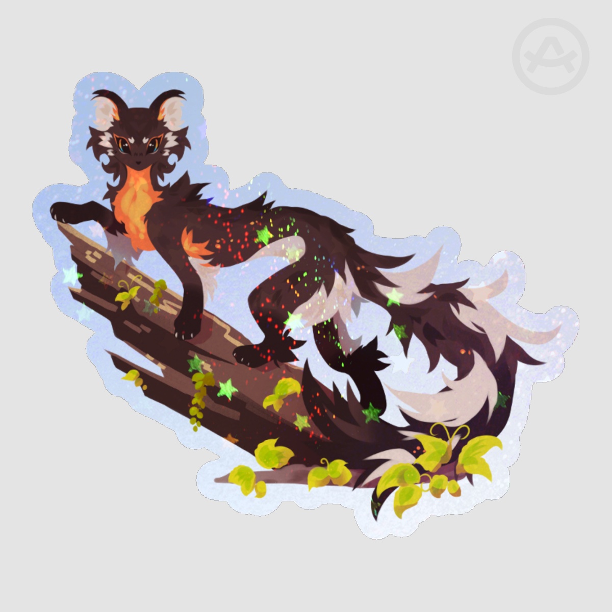 Pine Marten Starry Woodland Holographic Sticker