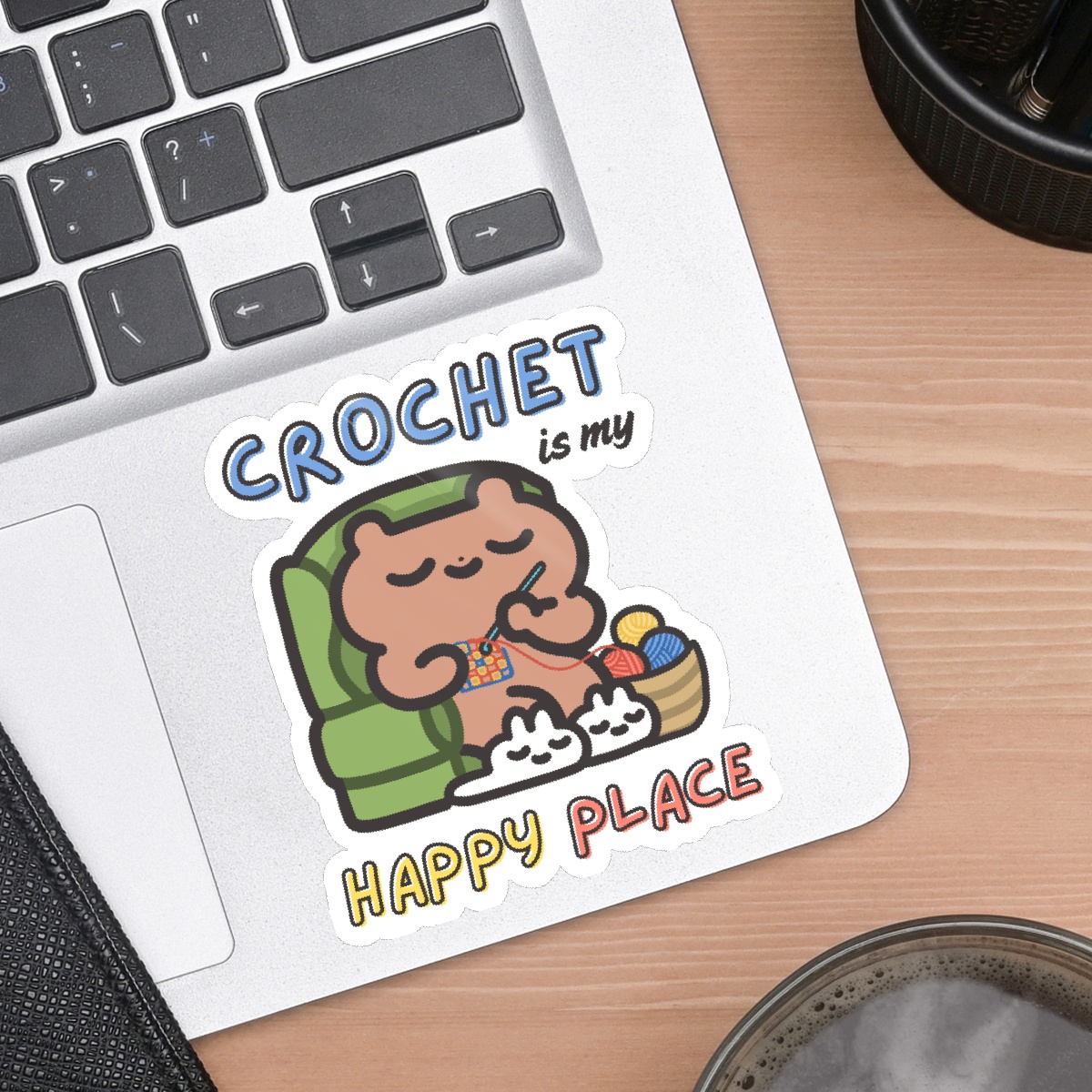 crochet is my happy place bear - die-cut sticker