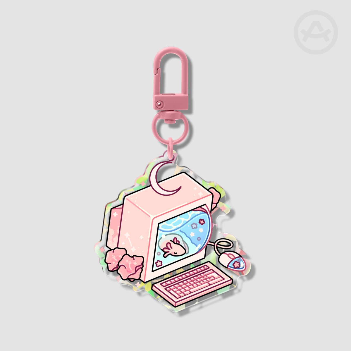 Retro Axolotl Computer Broken Glass Acrylic Keychain