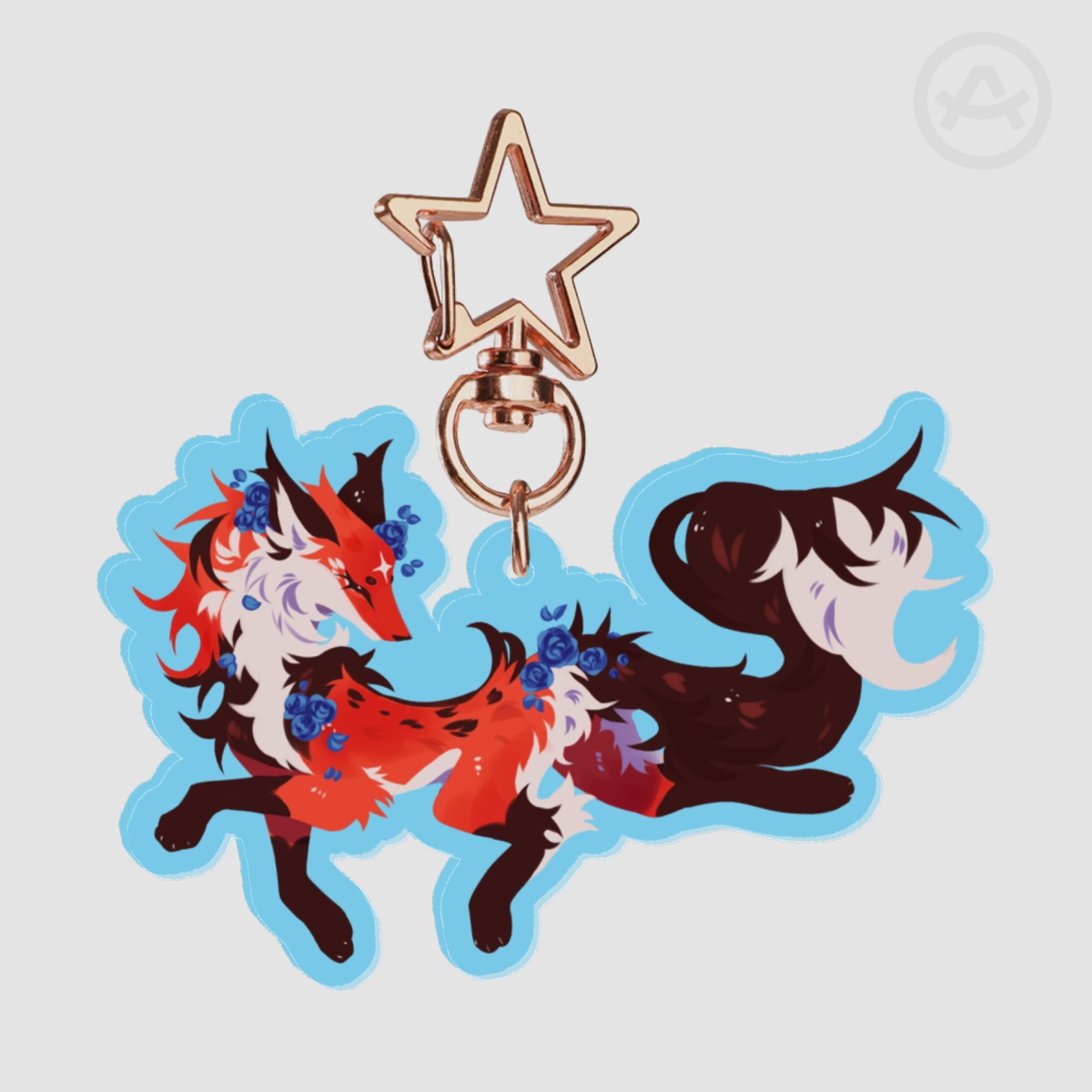 Rose Red Fox Starry Woodland Stained Glass Acrylic Keychain
