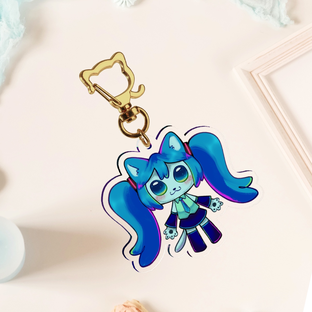 Miku Cat Furry Keychain