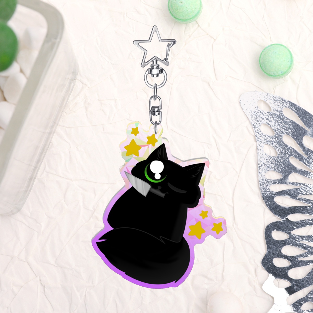 Cat holding knife (Broken Glass Acrylic Keychain)