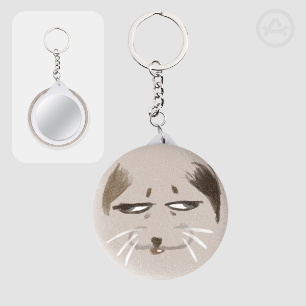 Waffle Cat Plush Badge Mirror Keychains