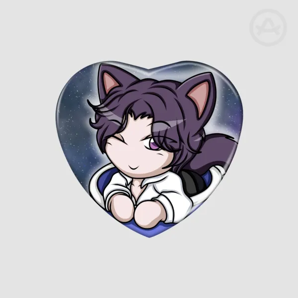 Kitty Cup Rafayel Heart Shape Holographic Badges [Love and Deepspace LADS]