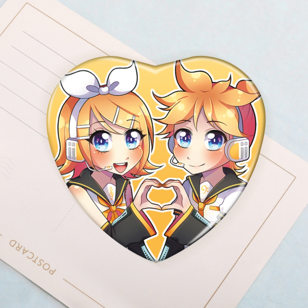 Rin and Len Kagamine Heart Shape Holographic Badges