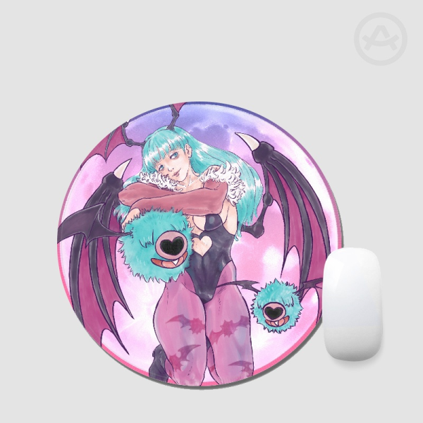 Darkstalkers Morrigan & Woobat P1 Round Mouse Pad