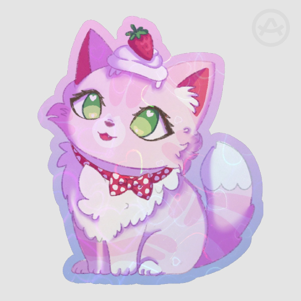 Pink Strawberry Tabby Cat Sticker