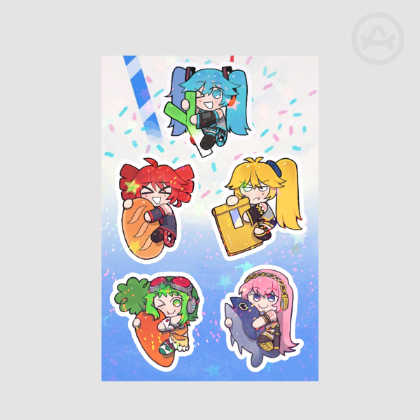 Miku, Teto, Neru, Luka And Gumi Coated Paper Stickers Sheet