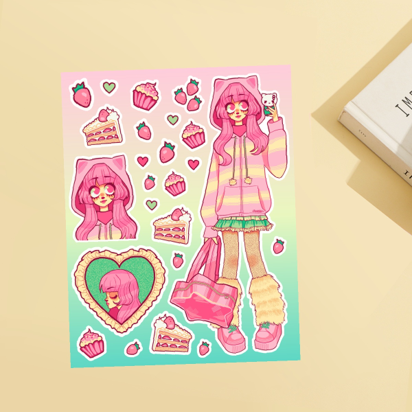Strawberry Girl Matte Sticker Sheet