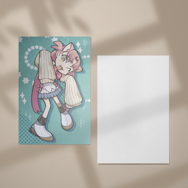 Cat Girl Original Postcard
