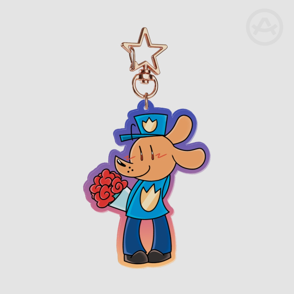 KEYCHAIN Dog Man with Flowers