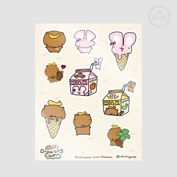 Drooling Capy sticker sheet Cute vol2