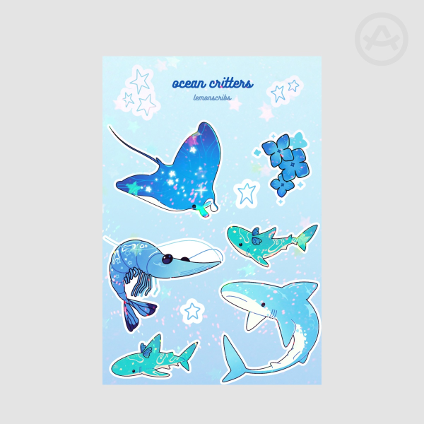 Ocean critters holo Stickers Sheet