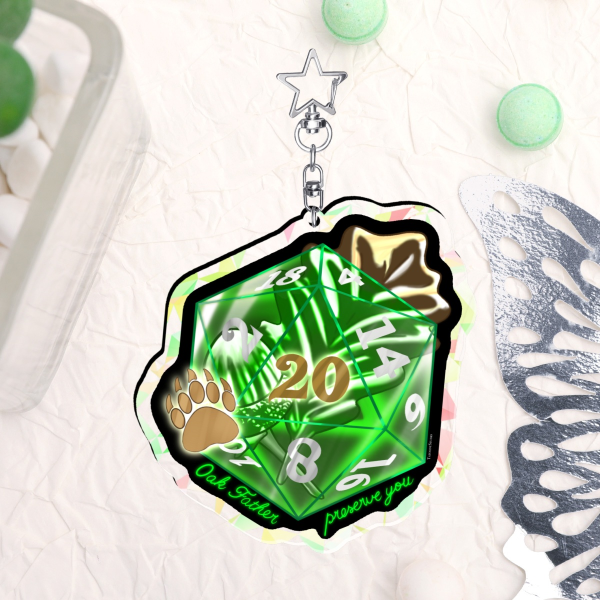 Halsin Keychain – Broken Glass Acrylic Dice (BG3 Inspired)