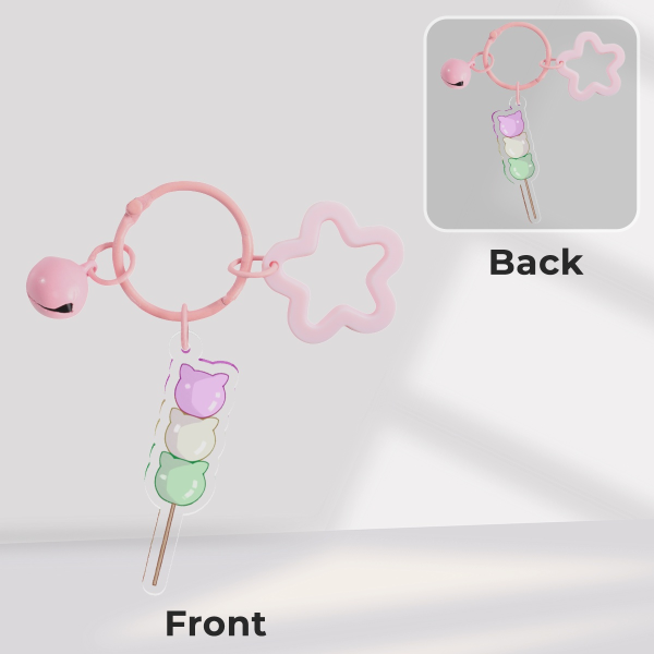 Tri-colored cat shaped Dango Clear Acrylic Keychains
